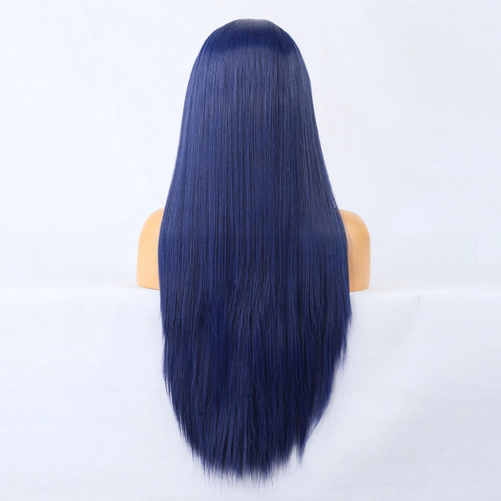 Ihomed Blue Wig Straight Synthetic Lace Front Wig Glueless Wigs Ready to Wear Long Blue Hair Wig Synthetic Hair Lace Wigs for Women