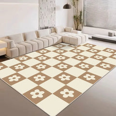 Ihomed Beige Plaid Living Room Large Area Carpet Floral Pattern Bedroom Carpet Minimalist Design Checkerboard Home Special Rug Alfombra