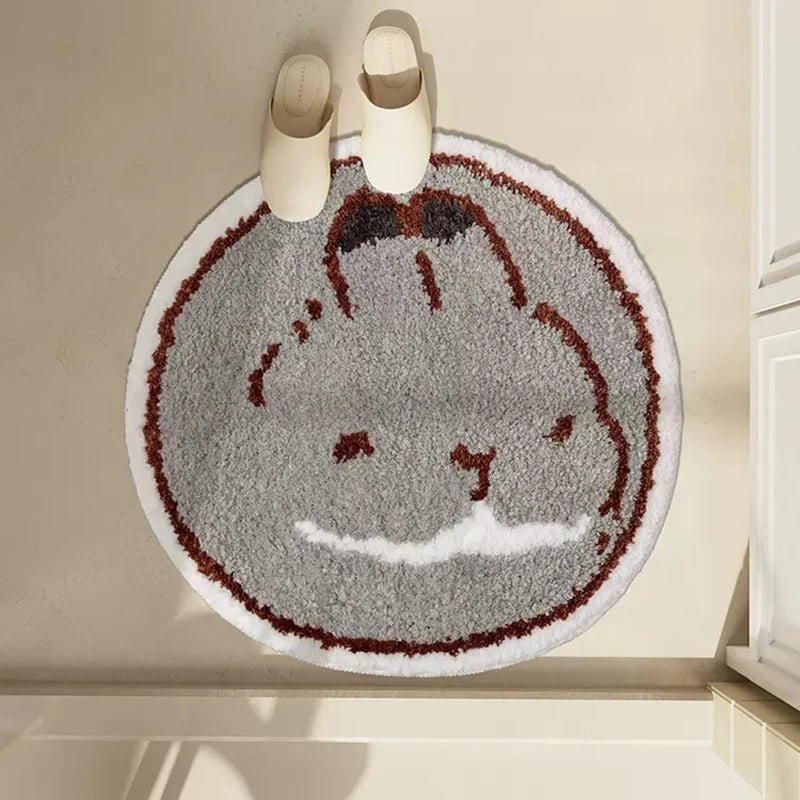 Ihomed Tufting Round Rabbit Bathroom Mat Fluffy Flocking Bathmat Tub Side Rug Pet Carpet Floor Anti Slip Doormat Home Nursery Decor