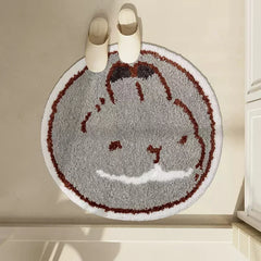 Ihomed Tufting Round Rabbit Bathroom Mat Fluffy Flocking Bathmat Tub Side Rug Pet Carpet Floor Anti Slip Doormat Home Nursery Decor