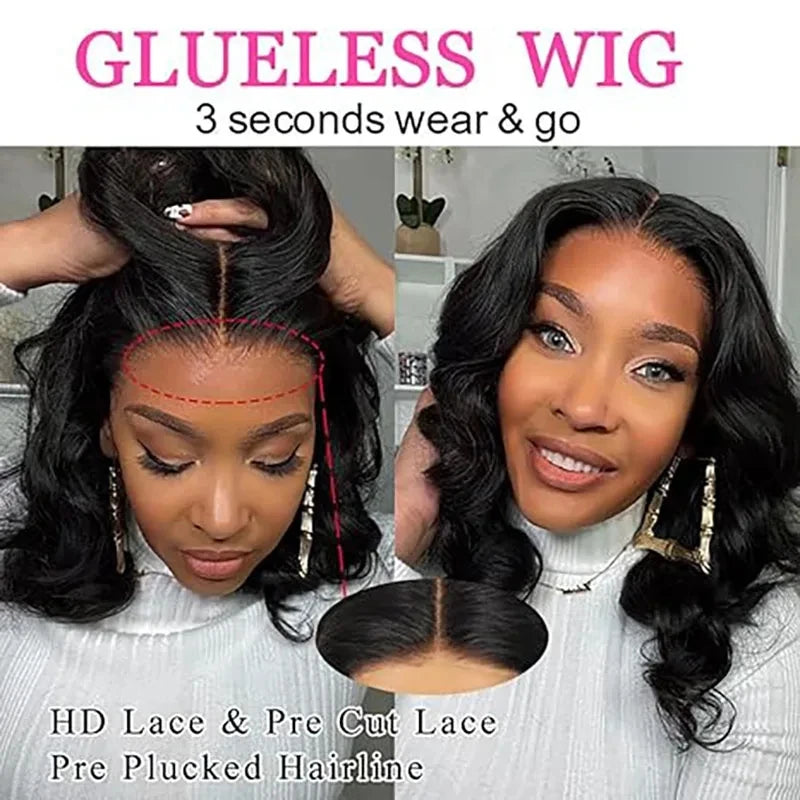 Ihomed Glueless Body Wave Short Bob Human Hair Wigs for Women 13x4 HD Transparent Lace Frontal Wig Unice Peruvain Remy Hair Closure Wig