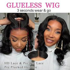 Ihomed Glueless Body Wave Short Bob Human Hair Wigs for Women 13x4 HD Transparent Lace Frontal Wig Unice Peruvain Remy Hair Closure Wig