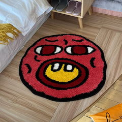 Ihomed Cherry Bomb Tufted Rug Pink Handmade Carpet Room Kawaii Flocking Rug Small Rugs for Bedroom Cartoon Circle Punch Needle Rug