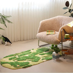 Ihomed Long Tufting Moss Bedroom Rug Soft Bedside Living Room Carpet Green Plants Floor Mat Anti Slip Foot Pad Aesthetic Home Decor