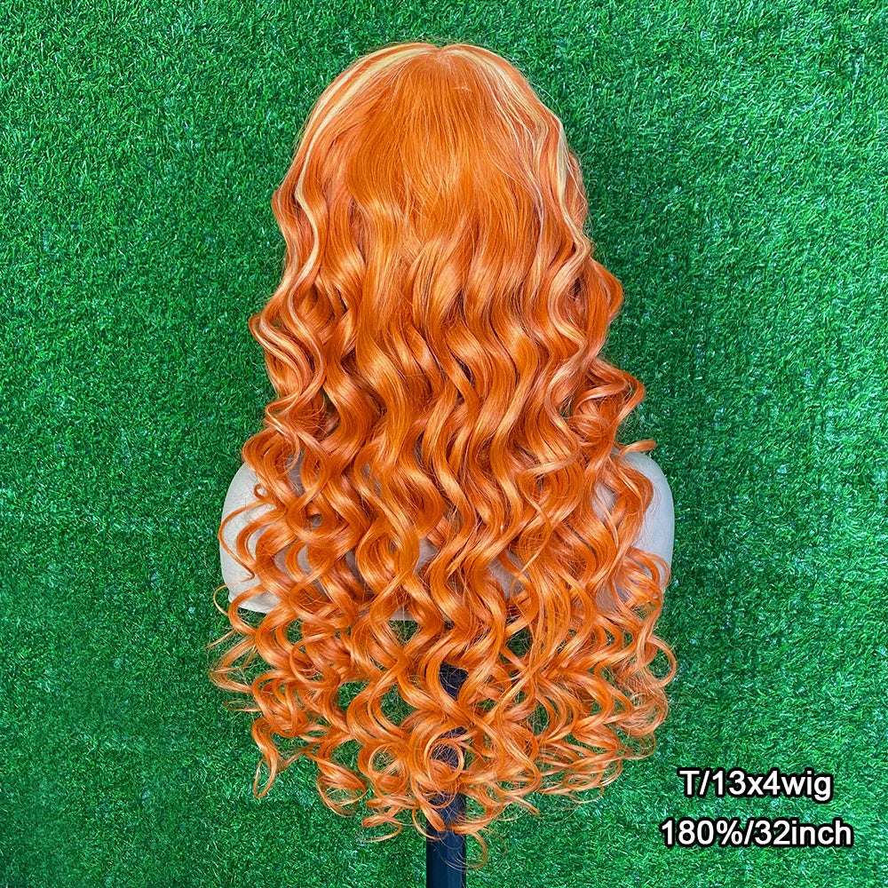 Ihomed 13x4 HD Transparent Front Wig Highlight Ginger Orange 613 Honey Blonde Loose Wave 13x6 HD Lace Frontal Human Hair Wigs For Women