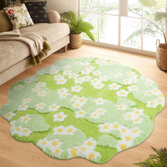 Ihomed Nordic 3D Lawn Moss Rugs Tufted Carpet Soft Daisy Green Pink Irregular Rugs Bedside Mat Non-Slip Absorbent Home Decorate