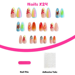 Ihomed 24pcs Ins 3D Starfish Shell Decor Fake Nails Ocean Gradient Press on Nails Full Cover Wearable French Almond False Nail Tips