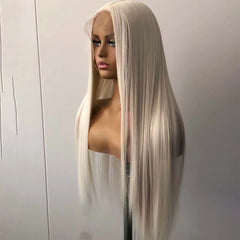 Ihomed Platinum Blonde Wig Long Straight Synthetic Lace Front Wig Light White Blond Colored Hair 13X4 Lace Frontal Wigs for Women Party