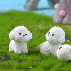 Ihomed Mini Cute Bichon Frise Dog Figurines Miniature Craft Fairy Garden DIY Kids Bedroom Living Room Car Ornament Home Desk Decoration