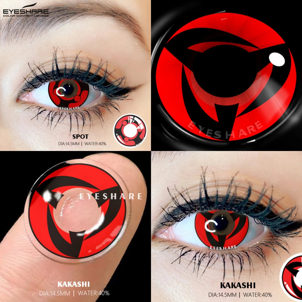 Ihomed 1 Pair Sharingan Contact Lenses for Eyes Cosplay Lenses Red Anime Lense Hatake Kakashi Lenses Yearly Eyes Contact Lens