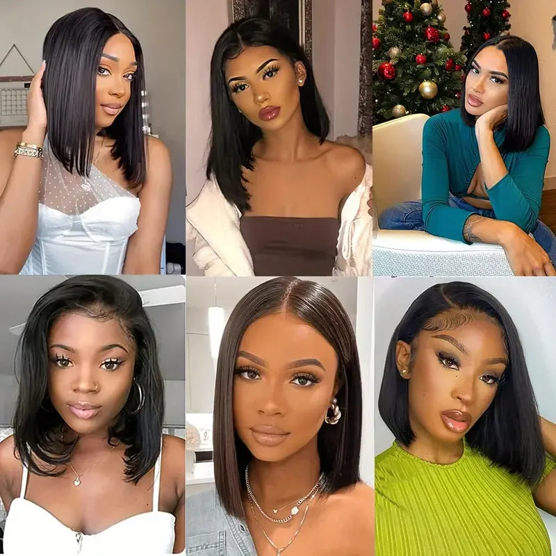 Ihomed 13x4 Blunt Cut Bob Wig Glueless Short Lace Front Human Hair Wigs Brazilian Bone Straight Bob Wigs Wear and Go Lace Closure Wigs