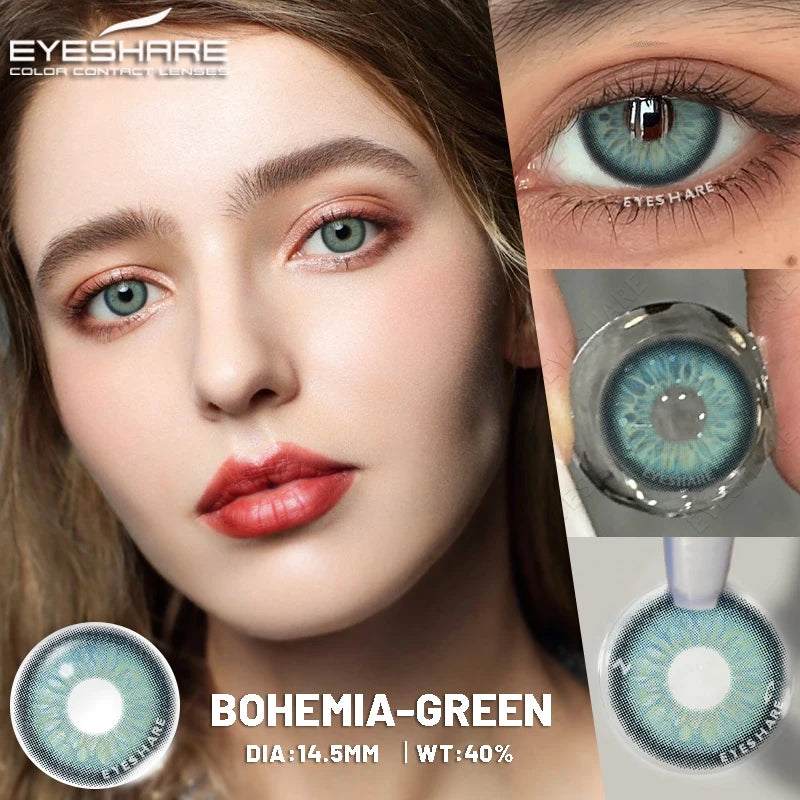 Ihomed 2pcs Natural Gray Colored Contact Lenses for Eye Brown Lenses Fashion Blue Contact Lens Yearly Green Eye Contacts