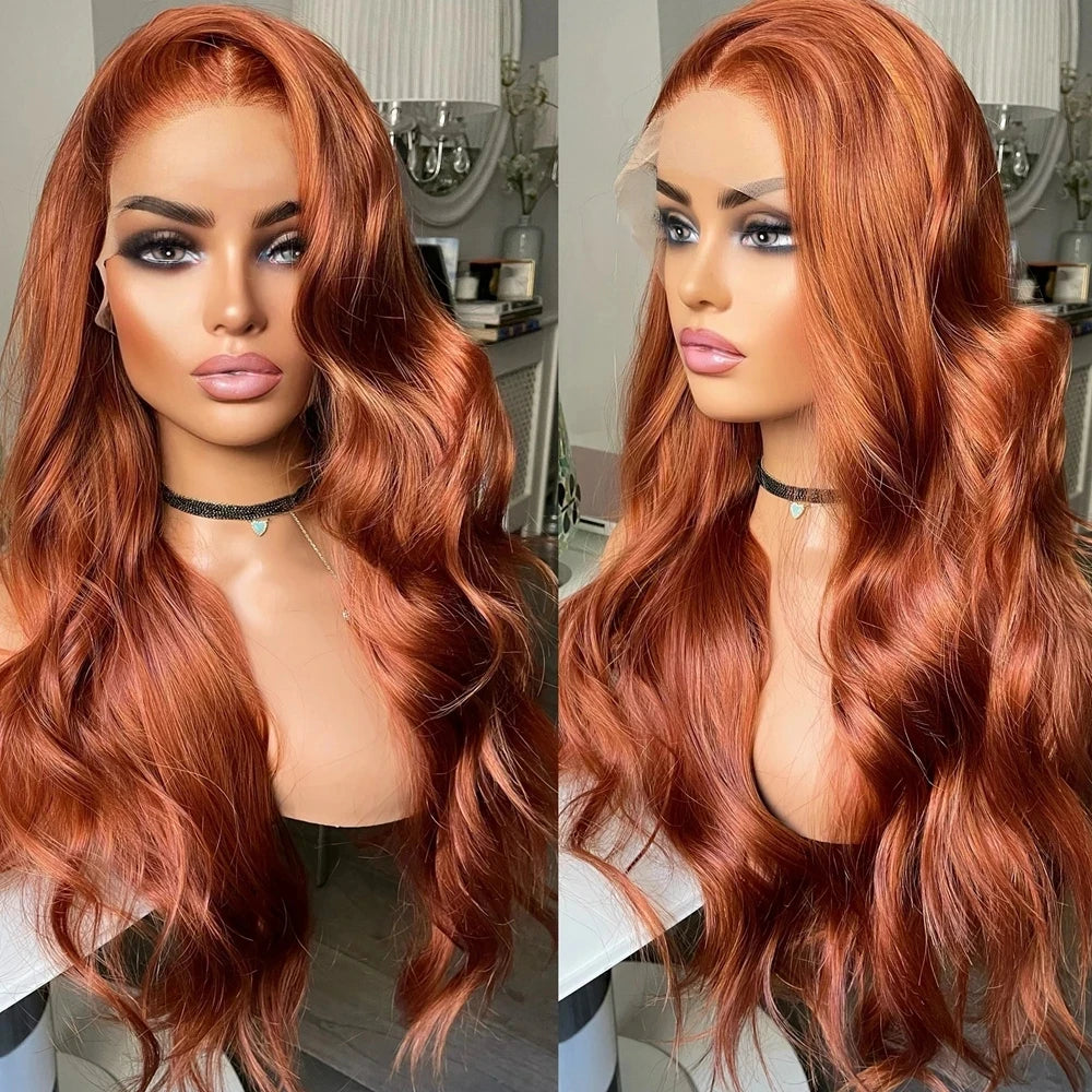 Ihomed Copper Ginger Body Wave Synthetic Hair  Lace Front Wigs for Woman Natural Black With Babyhair Heat Resistant Fiber Daily Wigs