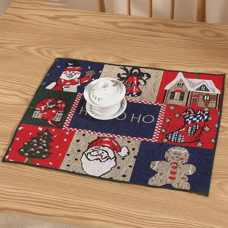 Ihomed Christmas Placemat Dining Mat Jacquard Insulation Kitchen Table Decoration Home Restaurant Western Food Mat Christmas Supplies