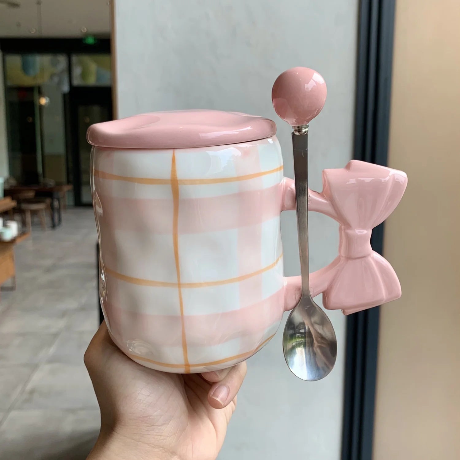 Ihomed Girlfriend Butterfly Knot Mug Cute High-end Beauty Ceramic Water Cup With Lid Spoon Couple Kitchen Home Coffee Breakfast Cups