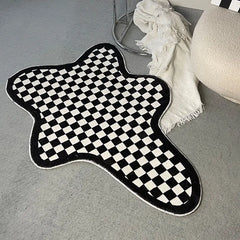 Ihomed Chessboard Irregular Carpet Bedside Rugs Fluffy Irregular Bedroom Carpet Floor Pad Mat Doormat Aesthetic Home Room Deco