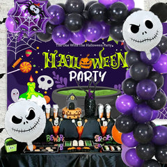 Ihomed Halloween Black /Purple Balloon Set Halloween Flag Raising Decoration Boy Girl Adult Woman Man Ghost Festival Party Decorations