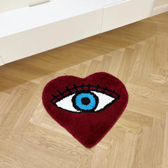 Ihomed Red and Blue Heart Shape Eye Tufting Rug Soft Fluffy Cute Animal Mat Bunny Carpet Bedroom Floor Anti Slip Pad Home Kids Room