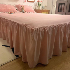 Ihomed Pink Ruffled Seersucker Duvet Cover Set 3/4pcs Soft Lightweight Down Alternative Grey Bedding Set with Bed Skirt and Pillowcases