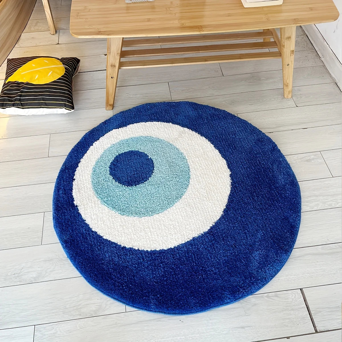 Ihomed Blue Devil Eye Round Rug Plush Material TPR Non-slip Carpet Base Handcrafted Soft Cozy Home Decor