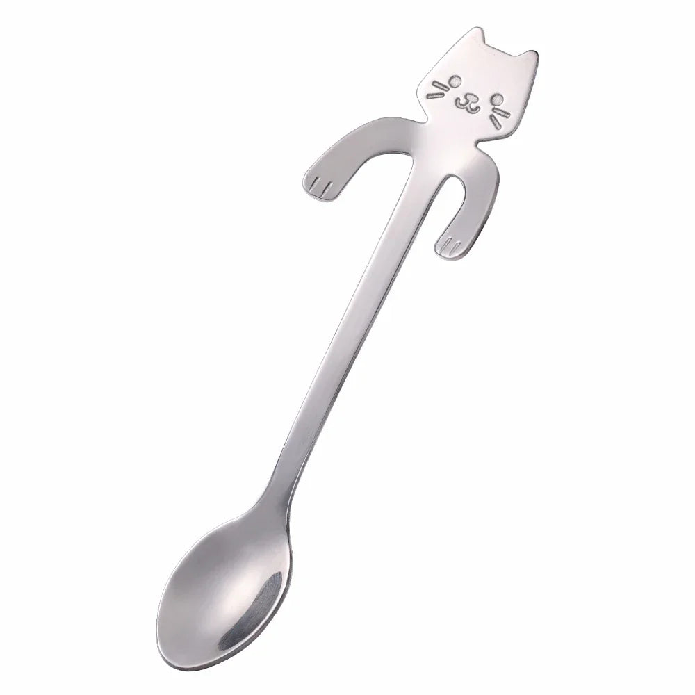 Ihomed 4pcs Stainless Steel Cute Cat Spoons Coffee Tea Ice Cream Teaspoons Spoon Dessert Snack Scoops Home Flatware Kitchen Accessories