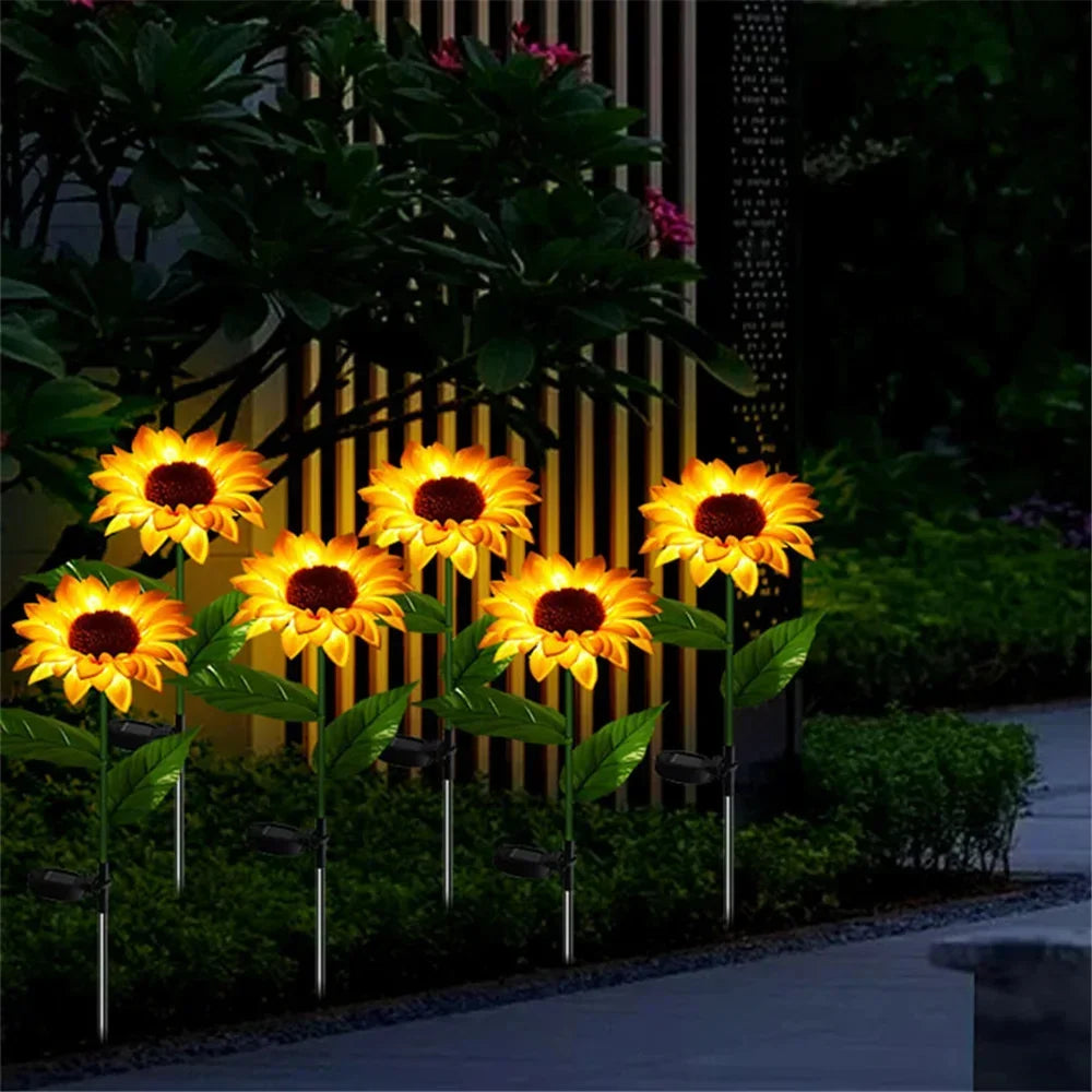 Ihomed Solar Lights Outdoor Garden Decor Sunflower Ligts Waterproof Solar Outdoor Lamp Decorative Lights for Path Garden Patio Backyard