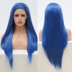 Ihomed Blue Wig Long Straight Synthetic Lace Front Wig Glueless Wigs Ready to Wear Dark Blue Wigs for Women Party Cosplay Frontal Hair