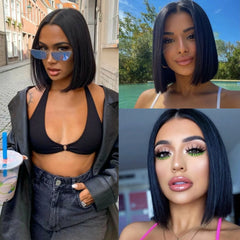 Ihomed Black Bob Wigs Short Lace Synthetic Lace Front Wig Glueless Black Hair Lace Frontal Wigs for Women Party Straight Bob Hair Wig