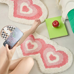 Ihomed Long Tufting Pink Living Room Carpet Heart Shape Bathmat Bedside Rug Soft Bedroom Bathroom Mat Floor Pad Aesthetic Home Decor