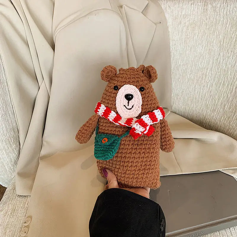 Ihomed Crochet Finished Bag Autumn Winter Cute Teddy Bear Handmade Knitted Coin Purse 2025 New Diagonal Cross Handmade Accessory Bag