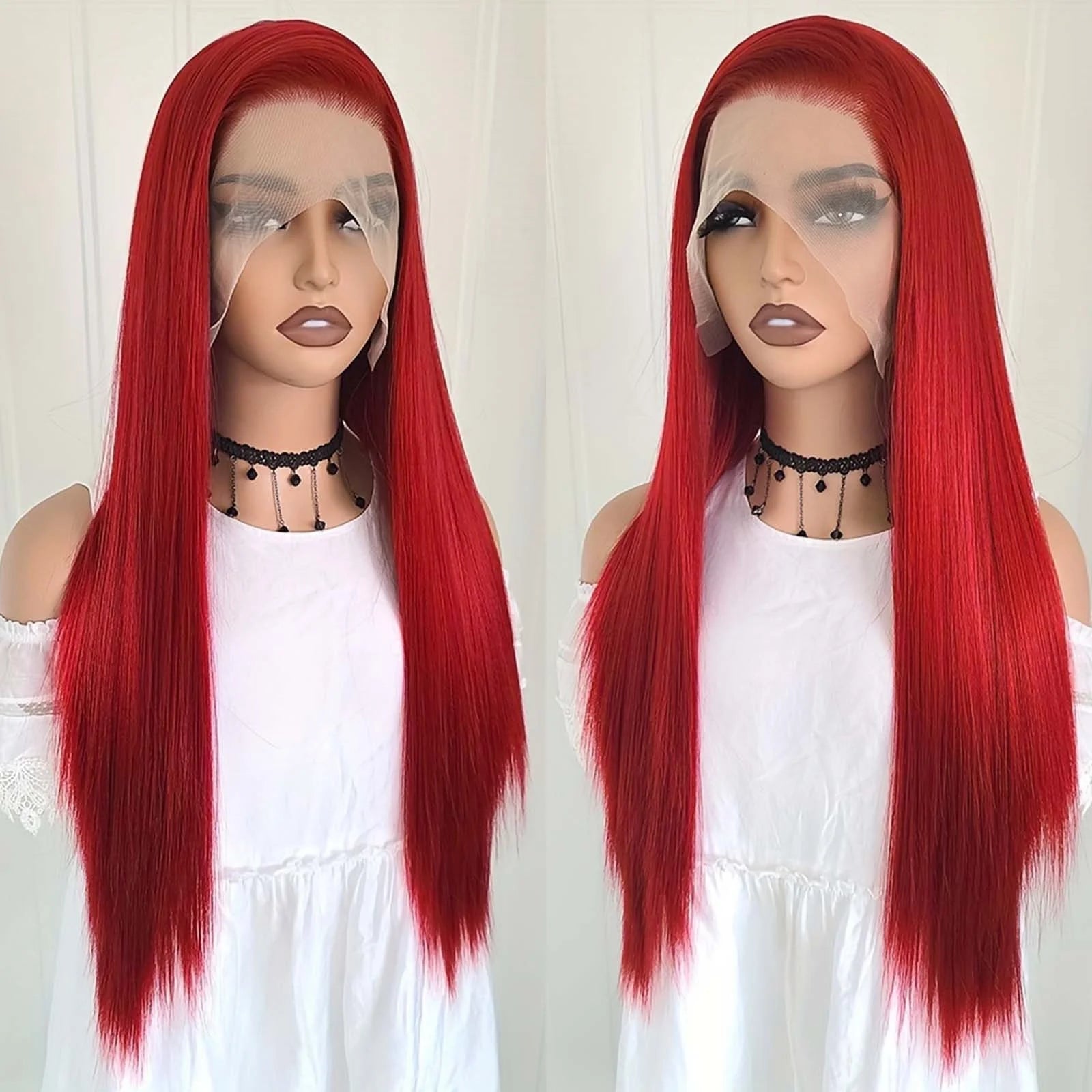 Ihomed Dark Red Wig Silky Straight Synthetic Lace Front Wig Natural Long Burgundy Colored Hair 13X4 Lace Frontal Wigs for Women Party