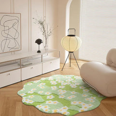 Ihomed Nordic 3D Lawn Moss Rugs Tufted Carpet Soft Daisy Green Pink Irregular Rugs Bedside Mat Non-Slip Absorbent Home Decorate