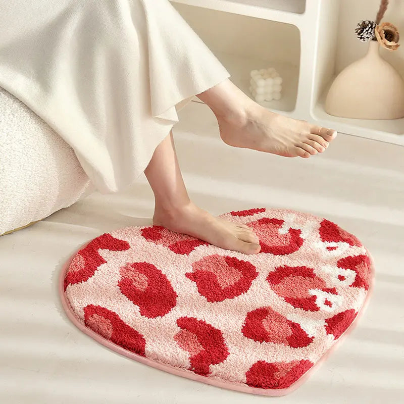 Ihomed Red Heart Bedroom Rug Fluffy Geometric Patterns Tufting Bathroom Mat Kids Room Doormat Living Room Carpet 양탄자