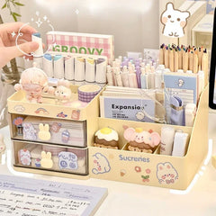 Ihomed Desktop Cosmetic Storage Box Organizer Drawer Office Storage Rack Stationery Desk Pen Holder Bunny Drawer Organizer Cute Kawaii