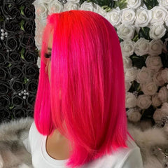 Ihomed Straight Hot Pink ColorShort Bob Synthetic Heat Resistant Transparent Lace Front Wig For Women Drag Queen Cosplay Prepluck