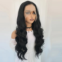 Ihomed Black Lace Front Wig Synthetic Hair Loose Body Wave Long Deep Curly Natural Wavy Colored 13X4 Lace Frontal Wigs for Women Party