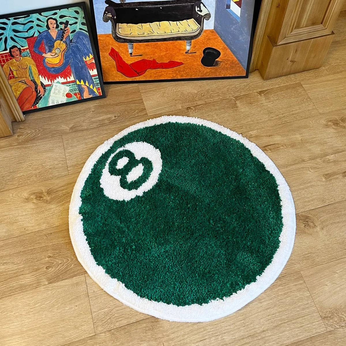 Ihomed Green No. 8 Round Billiards Tufting  Rug Carpet Soft Plush Tufted Mug Kitchen Carpet Rugs Non-Slip Abosrbent Bathroom Floor Mat