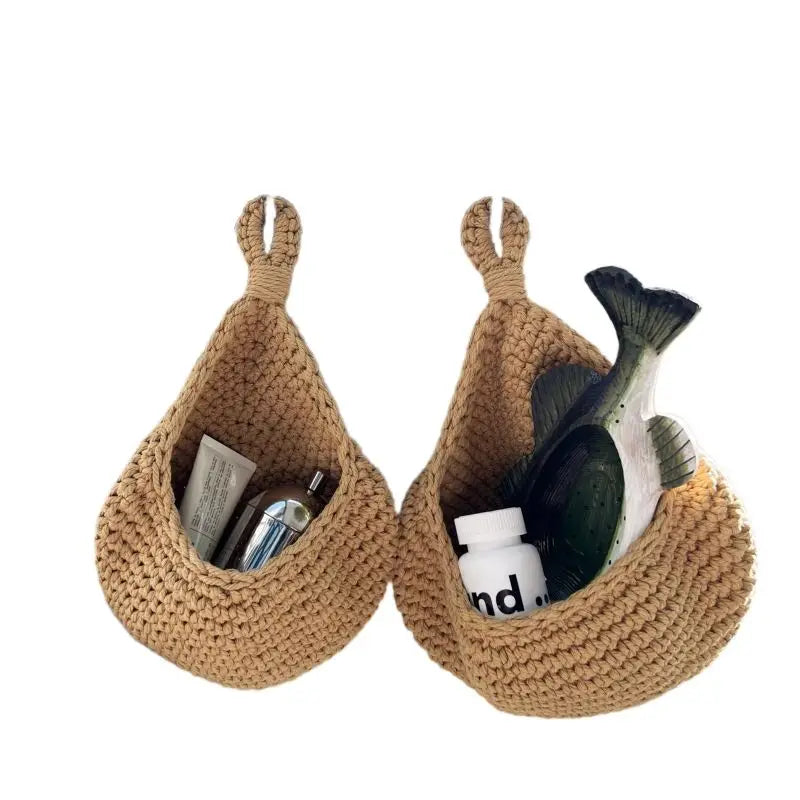 Ihomed Nordic Woven Storage Basket Miscellaneous Hanging Storage Bag Ins Wall Decoration Rattan Home Hang Snack Box Kitchen Acceesories