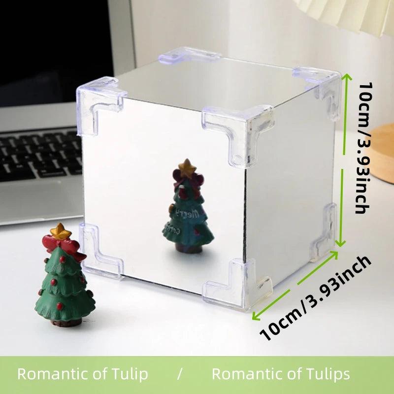 Ihomed DIY Tulip Mirror Cube Lamp Simulation Flower Bedroom Sleeping Table Lamp Handmade Craft Tulips Mirror Night Light Birthday Gift