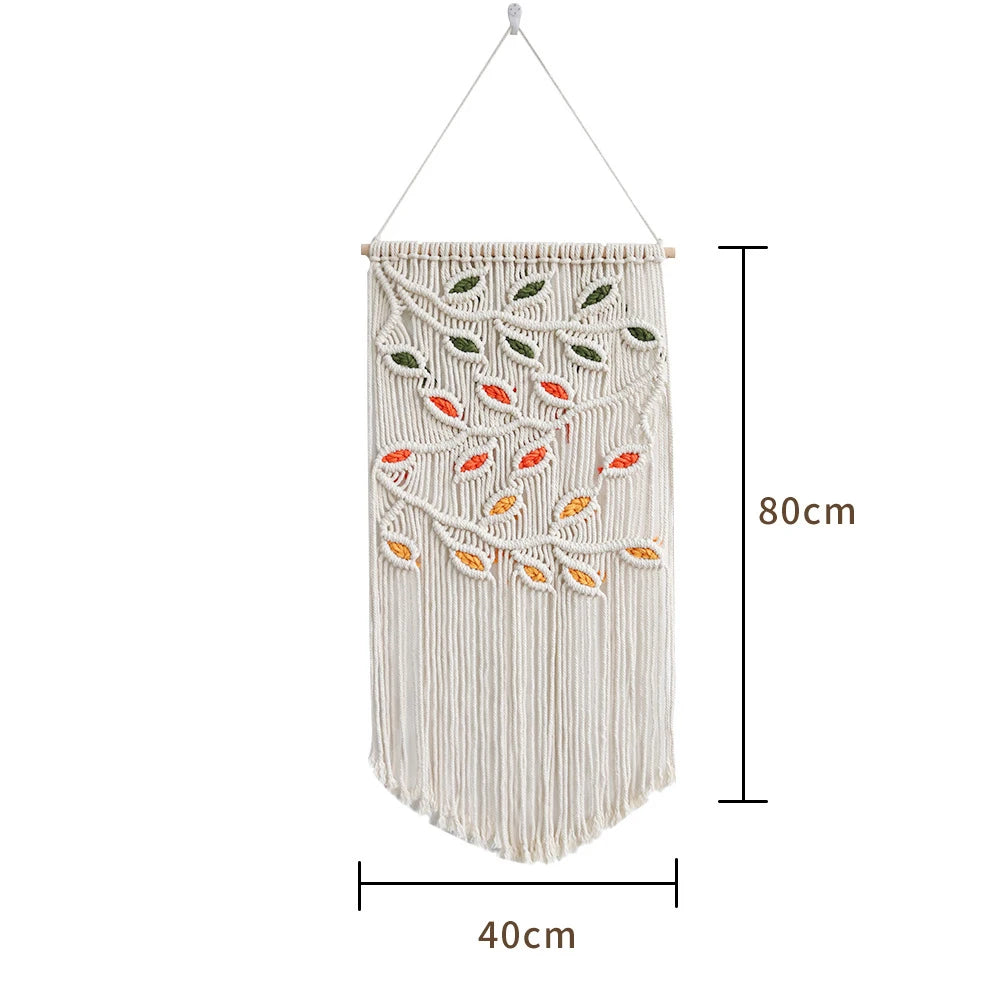 Ihomed Handmade Macrame Hanging Tapestry Boho Leaf Home Decoration Accessories Bohemian Weaving Cover Dorm Studio Wall Art Decor