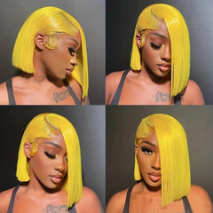 Ihomed Bob Short Straight Human Hair Wigs Yellow Colored Lace Front Wigs For Women Lemon Yellow Straight Bob Wig Lace Frontal Wigs