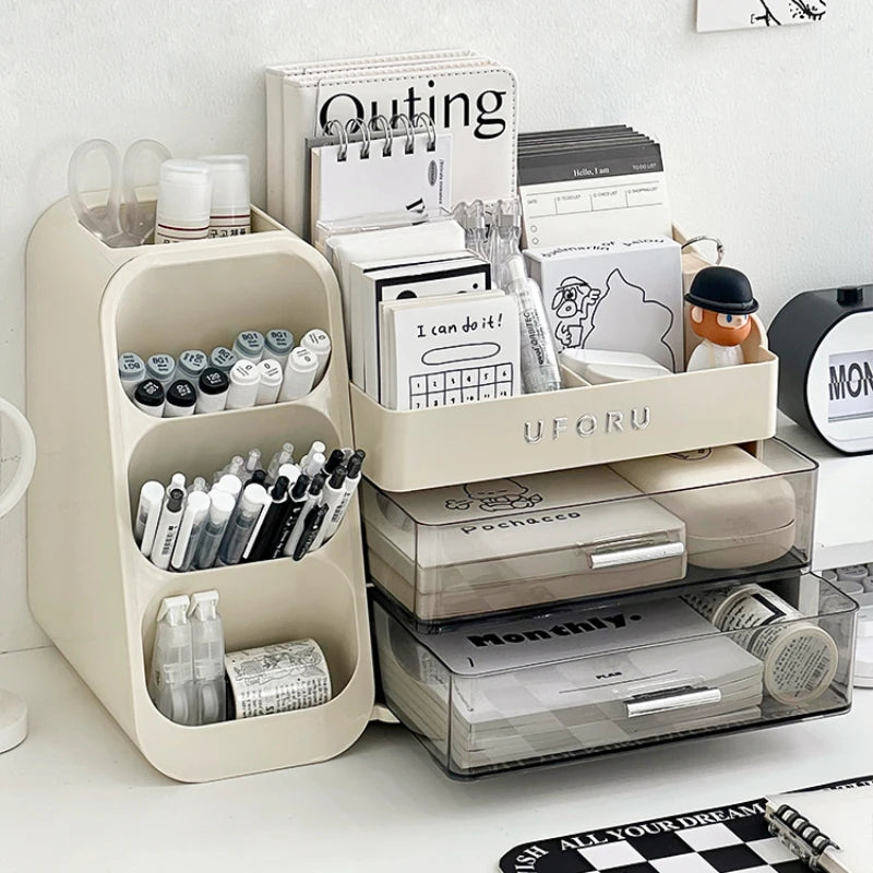 Ihomed Desktop Storage Box Drawer Organizer Student Office Desk Stationery Large Capacity Storage Rack Multifunction Oblique Pen Holder