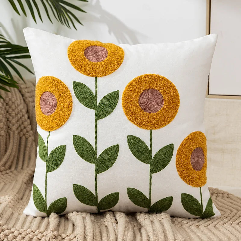 Ihomed Towel embroidered Flower Cushion Cover Linen Simple Sofa Headboard Pillow Case Office Cushion Cover Cogines 45x45cm