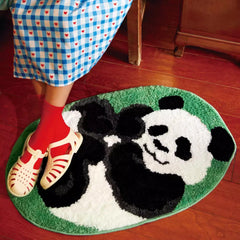 Ihomed Tufting Panda Bathroom Mat Soft Cartoon Animal Kids Room Pad Living Area Carpet Anti-slip Rug Kawaii Home Nursery Decor 50x80cm