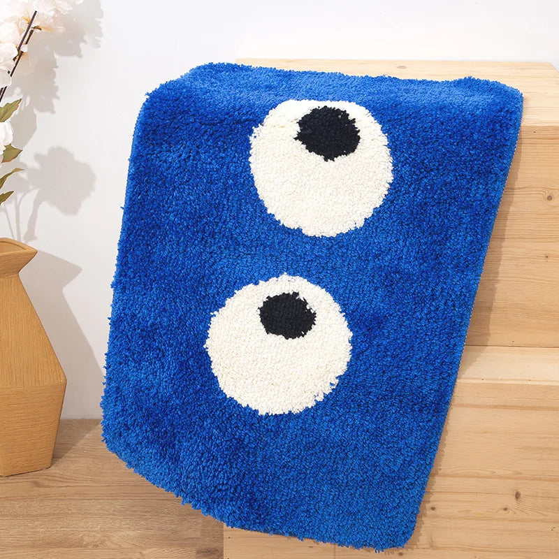 Ihomed Blue Big Eyes Rugs Tufting Eyes Bathroom Mat Soft Bedroom Rug Carpet Anti Slip Floor Pad Doormat Aesthetic Home Room Decor