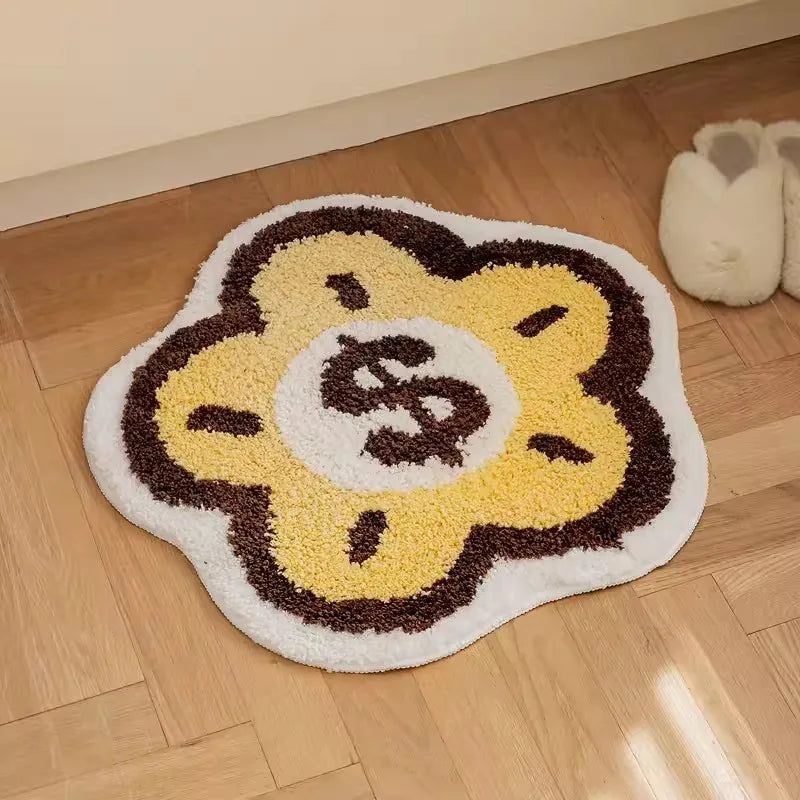 Ihomed Tufting Chinese Yuan Bao Bathroom Mat Soft Bedroom Carpet Area Floor Pad Gold Lucky Bedroom Doormat Aesthetic Home Room Decor