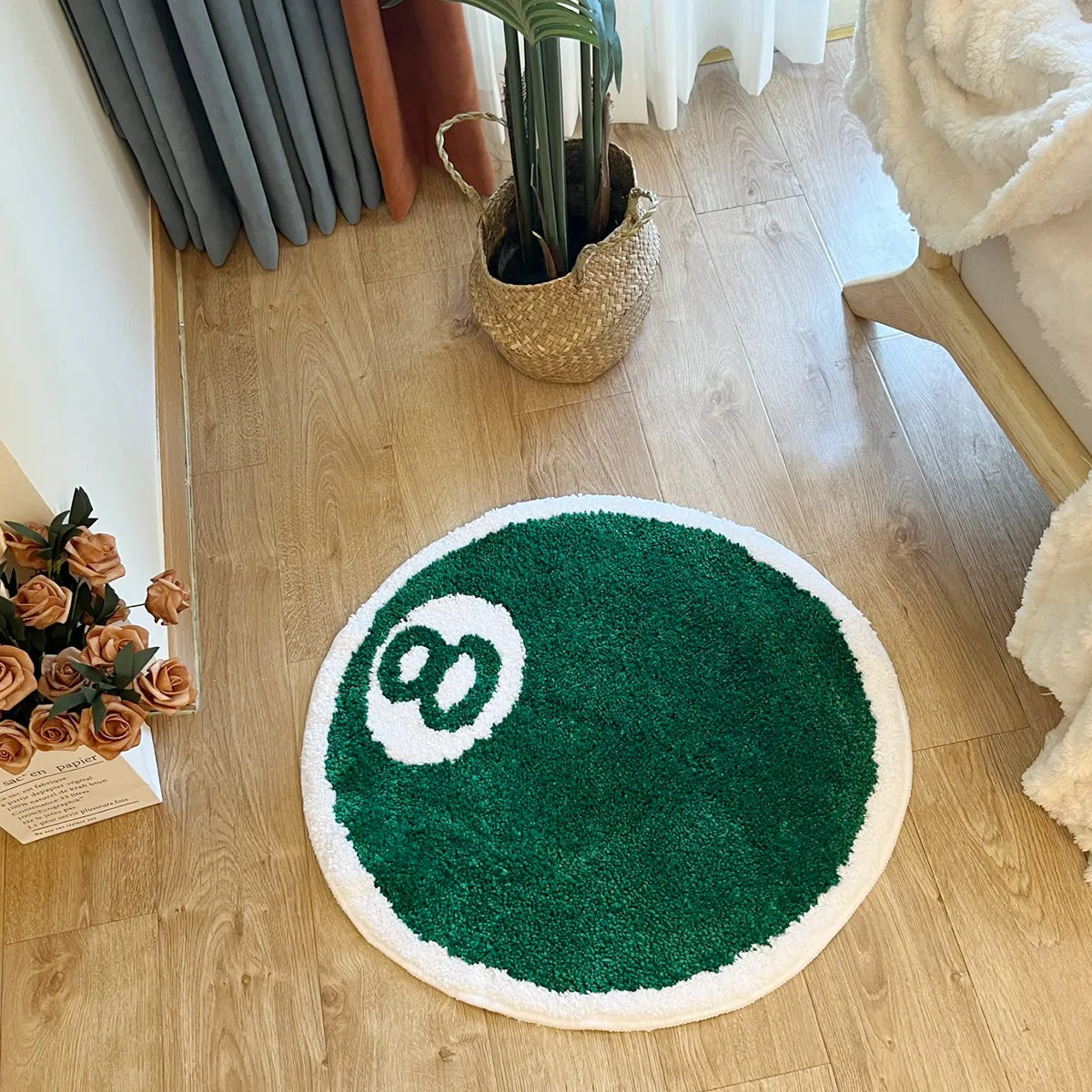 Ihomed Green No. 8 Round Billiards Tufting  Rug Carpet Soft Plush Tufted Mug Kitchen Carpet Rugs Non-Slip Abosrbent Bathroom Floor Mat