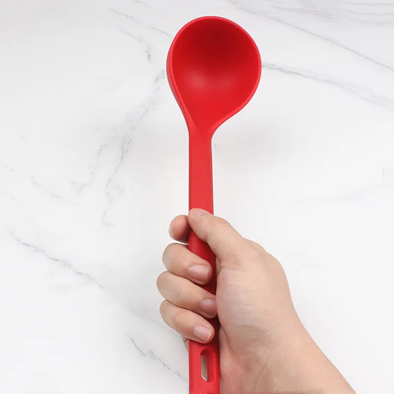 Ihomed Large Thickened Silicone Soup Spoon Long Handle Ramen Noodles Bouillon Ladle Japanese Kitchen Tablespoons Tableware Kitchenware