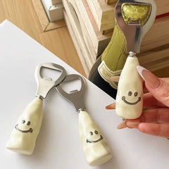 Ihomed Cute Beer Bottle Opener Smiling Face Ceramic Handle Stand Up Bottle Openers Creative Stainless Steel Cap Kitchen Acceesories