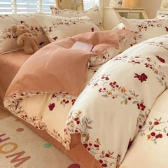 Ihomed Washed Cotton Four Piece Bed Ins Style Girl Heart Quilt Cover Bed Sheet Countryside Style Broken Flower Quilt Cover Dormitory